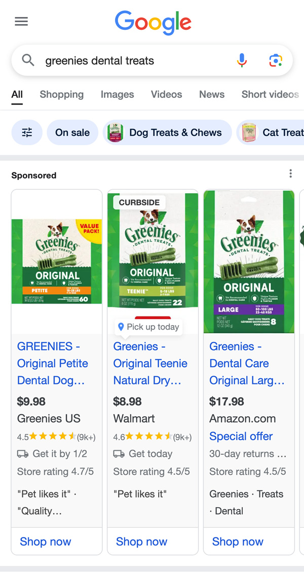 greenies google ad